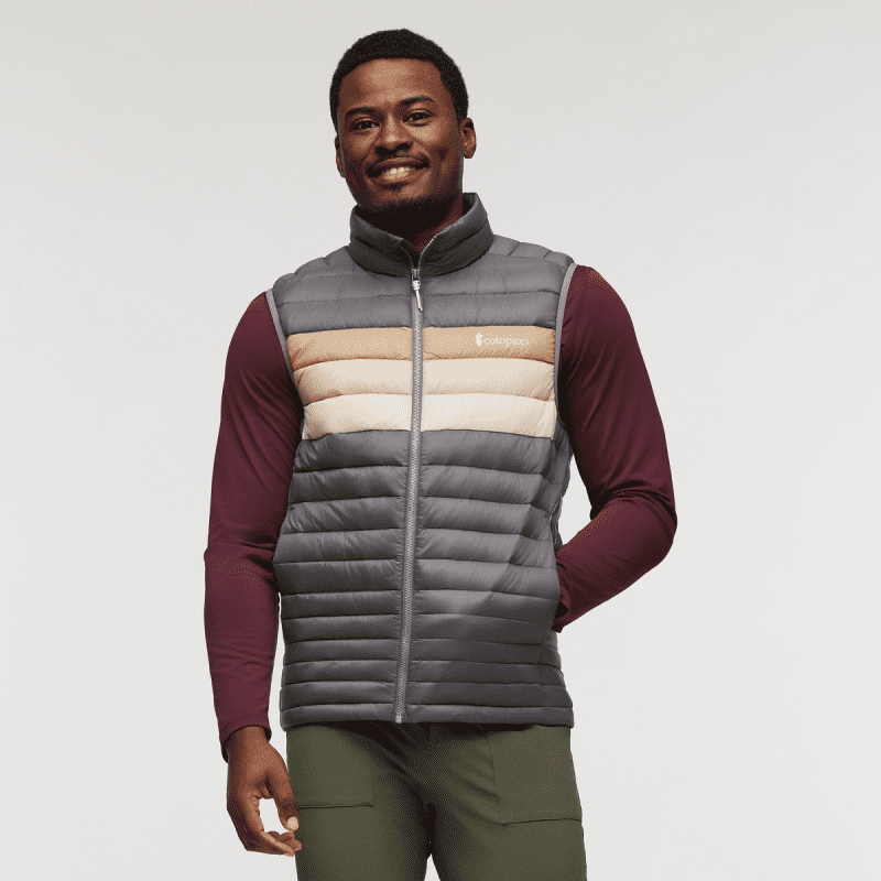 Fuego Down Vest - Men's, Cinder Stripes, Model Jeremy