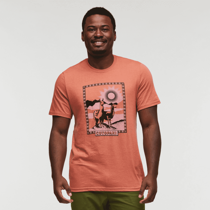 Llama Greetings T-Shirt - Men's, Faded Brick, Model Jeremy