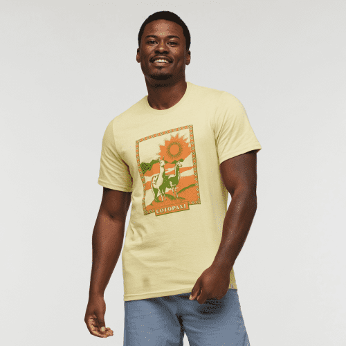 Llama Greetings T-Shirt - Men's, Wheat, Model Jeremy