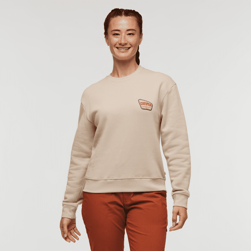 Camp Life Crew Sweatshirt - Women's, Oatmeal, Model Aya