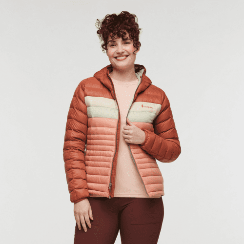 Fuego Hooded Down Jacket - Women's, Faded Brick/Clay, Model Courtney